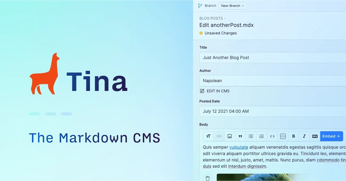 Interfaz de TinaCMS con edición en vivo