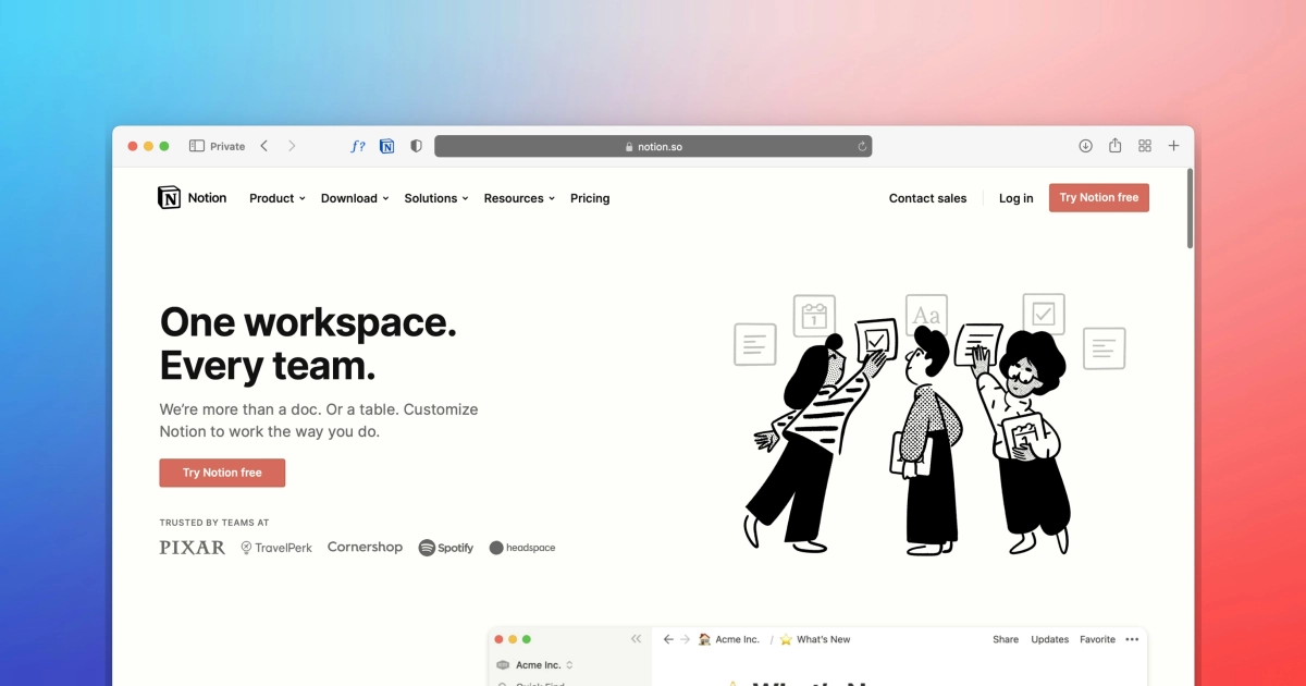 Espacio de trabajo en Notion para gestión de proyectos